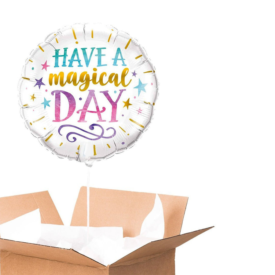Ballon Magical Day avec motif coloré et inscription, idéal pour célébrer une journée spéciale.