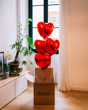Box 4 Ballons Coeurs en forme de coeurs rouges sur fond blanc