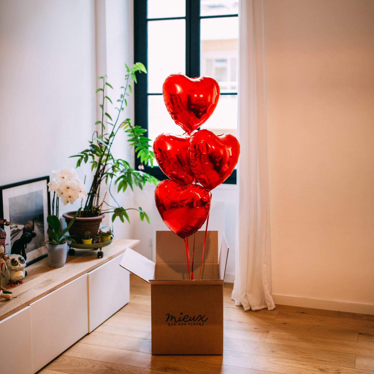 Box 4 Ballons Coeurs en forme de coeurs rouges sur fond blanc