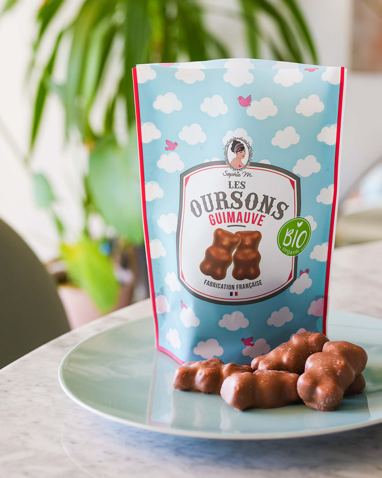 Sachet d'oursons guimauve enrobés de chocolat au lait
