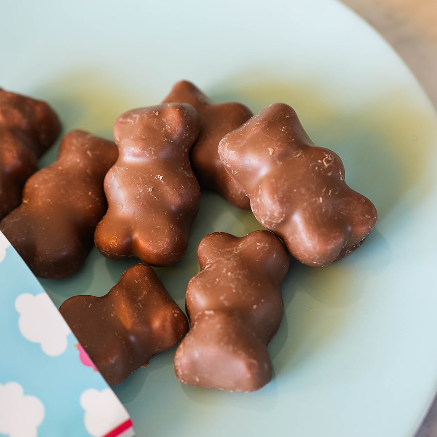 Sachet d'oursons guimauve enrobés de chocolat au lait