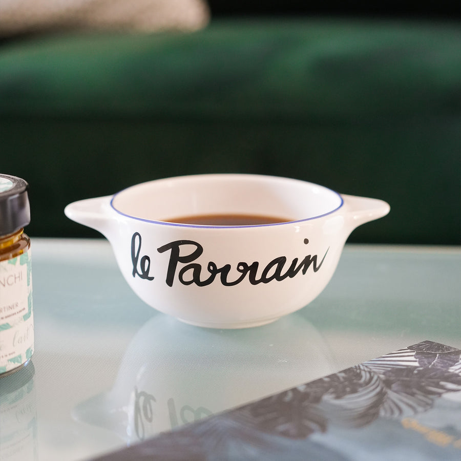 Bol breton en faïence avec filet bleu peint à la main.