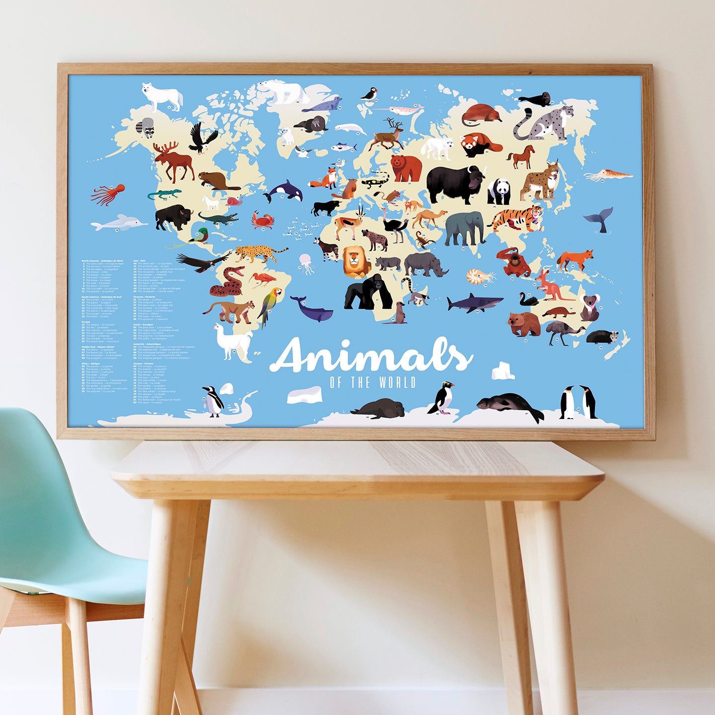 Un poster avec des stickers animaux du monde