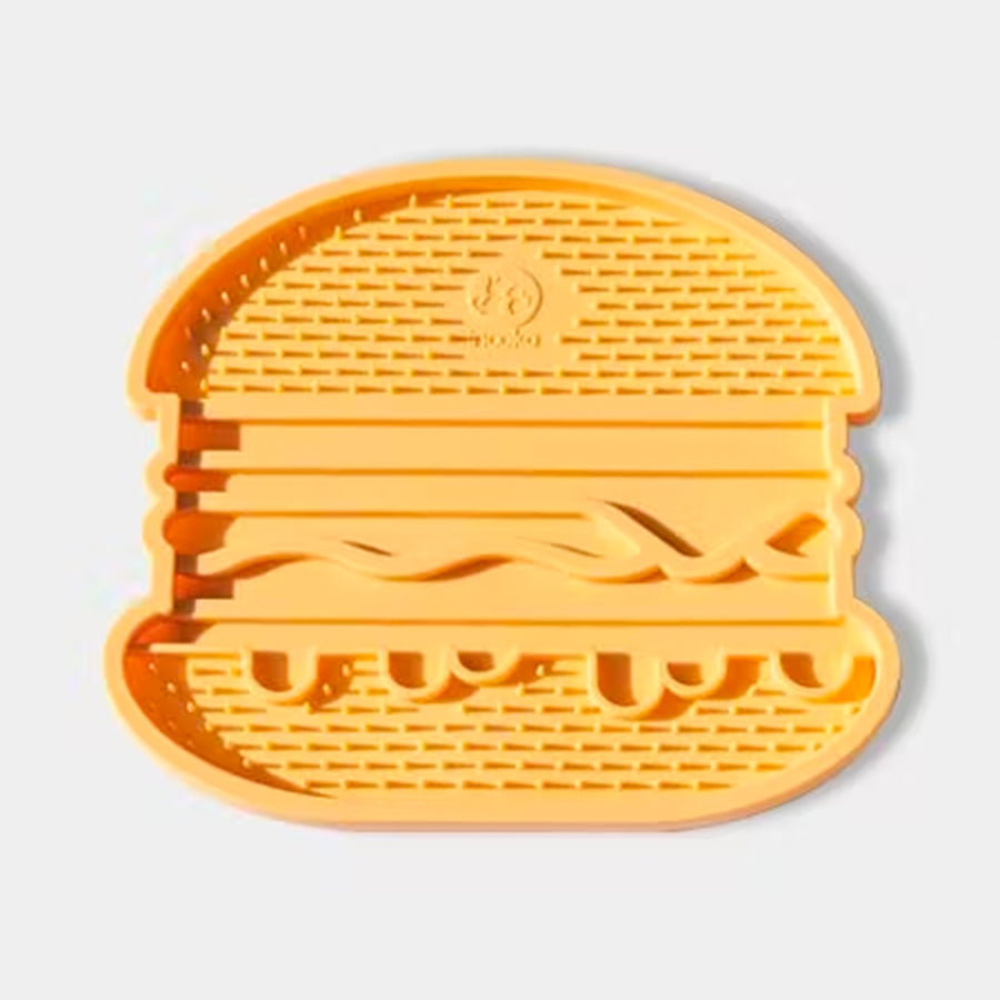 Tapis de léchage en forme de burger avec texture en silicone