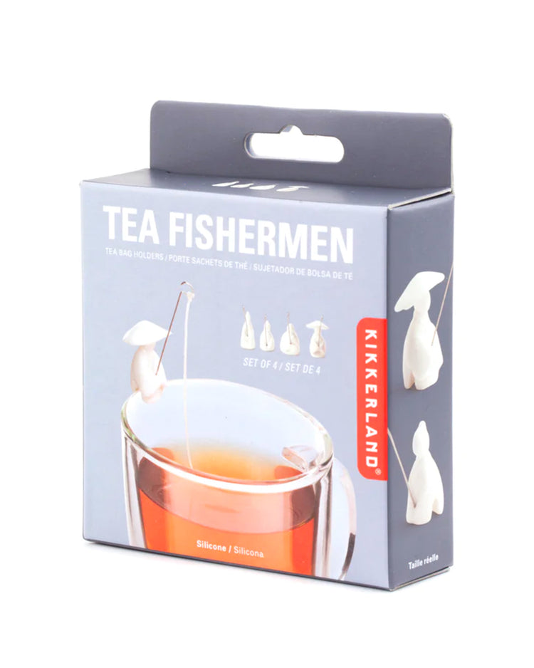 Porte-sachets de thé en forme de pêcheurs, vue de face.