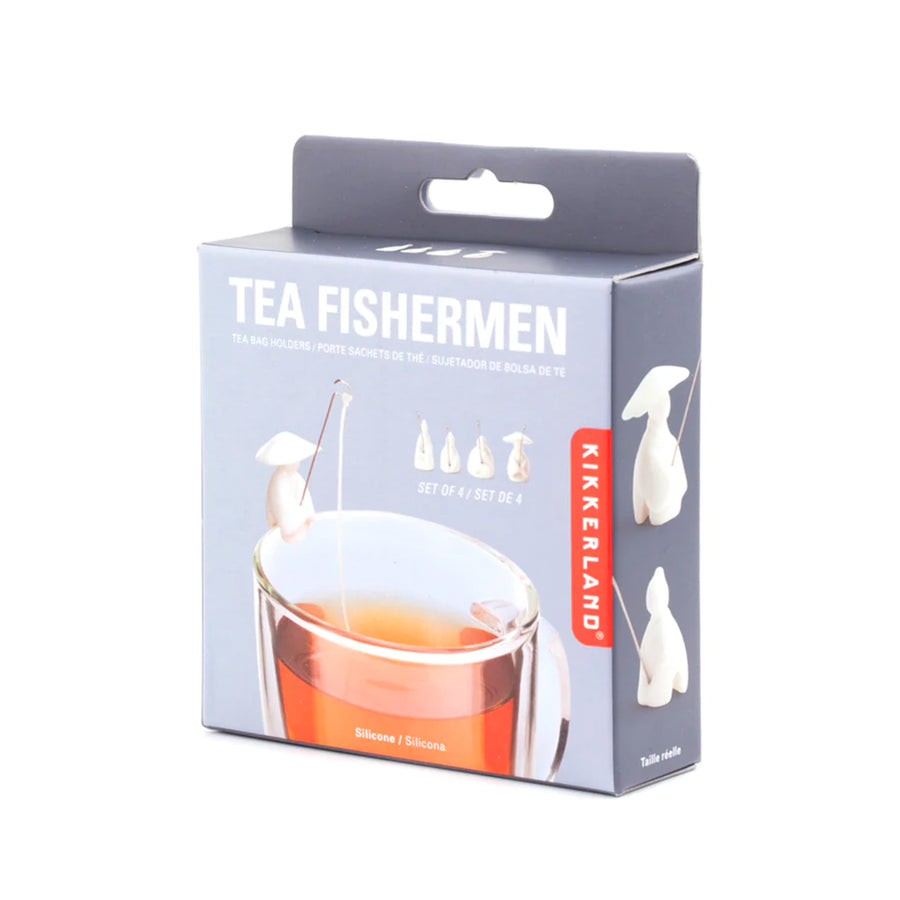 Porte-sachets de thé en forme de pêcheurs, vue de face.